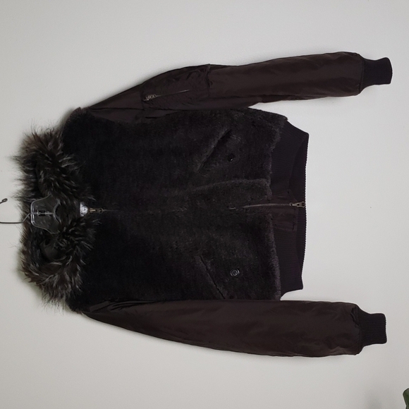 Nine west faux fur cropped fall winter coat with hood, mob wife, women's medium - Picture 1 of 9